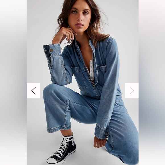 Nwt Free people x Sandrine Rose Denim Jumpsuit Size Large - Picture 2 of 11